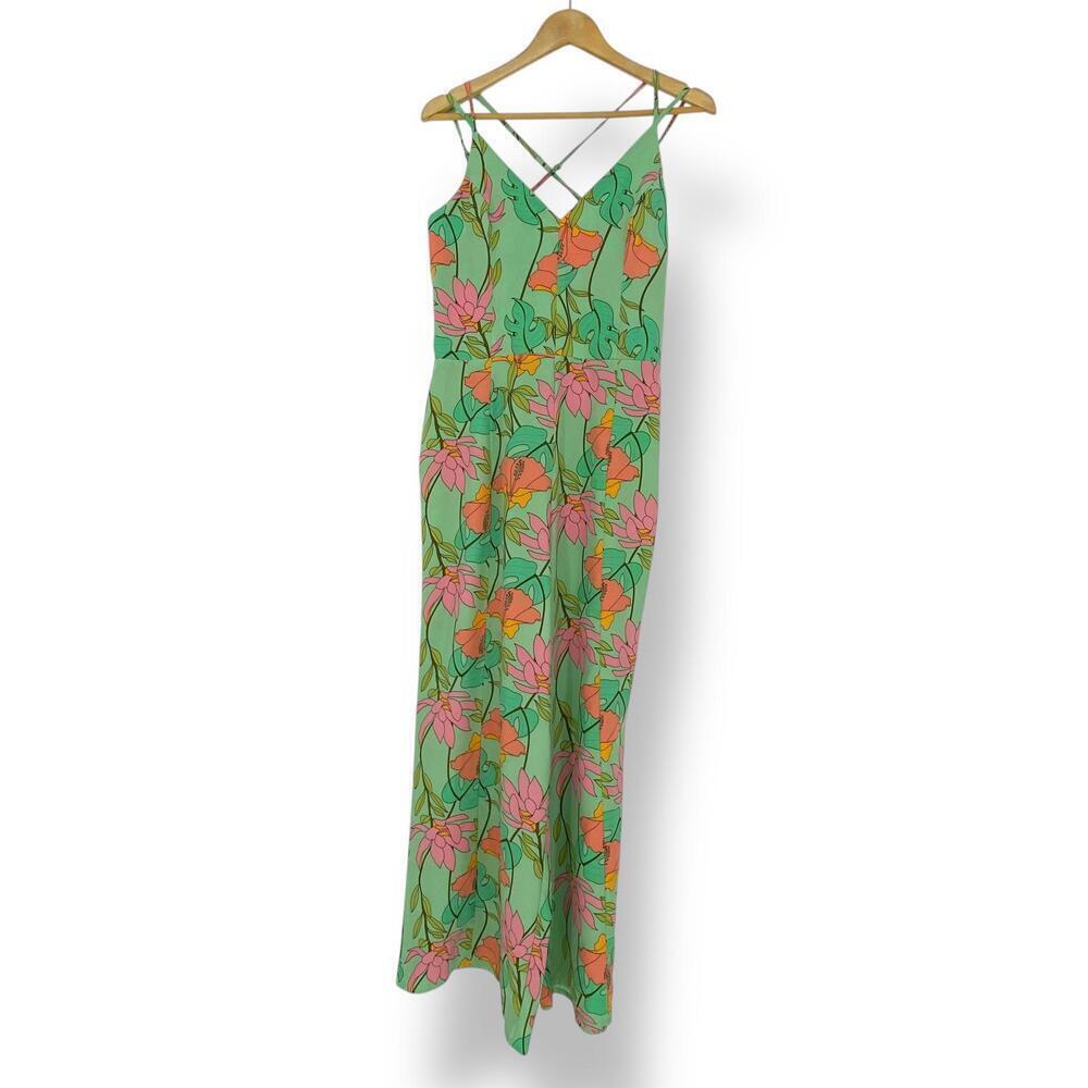 Molly Bracken Tropical Floral Print Jumpsuit with Crossed Back Straps - Med